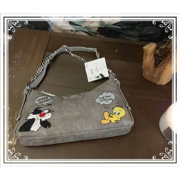 NWT~Aldo x Looney Tunes Textile Denim & Graphics Shoulder Bag Purse